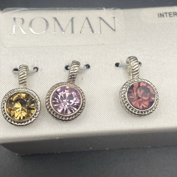 Vtg Roman RMN Necklace Interchangeable 7 Pendant Green Purple Yellow Pink Box - Picture 11 of 13